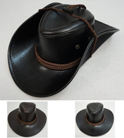 Black Leather Look Cowboy Hat 