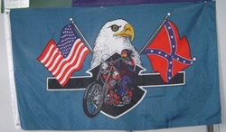 Motorcycle, Eagle, Bar and Shield with Flags 