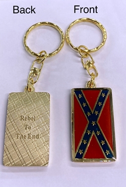 KR23  Battle Flag Key Chain With Swivel Link Key Chain with Battle Flag Fob.  The reverse is inscribed "Rebel To The End" 
