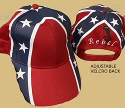 Battle Flag Printed Twill Cap,  With Rebel on the back. Velcro Closure   