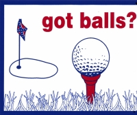 S203  "Got Balls" golf ball on tee w/ battle flag 