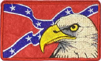 Pat 151 SEW - ON EAGLE ON BATTLE FLAG  PATCH Approximate Size  4" x 3" 