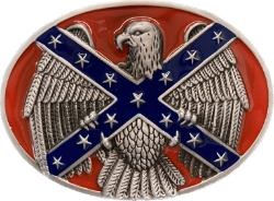 BB119  Huge 4.5" x 3" Eagle on Battle Flag Belt Buckle 