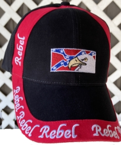 Eagle Head on Battle Flag with Rebel Trim Cap 