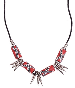  Necklace #49 Battle flag beads, with feather shaped silver accents  