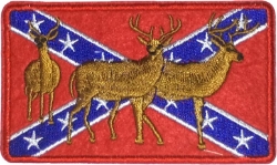 Pat 150 SEW -ON DEER ON BATTLE  FLAG PATCH  Approximate Size  4" x 3" Each 
