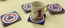 Smiley Battle Flag, Cork Back  Coasters !  4" x 4" DZ 