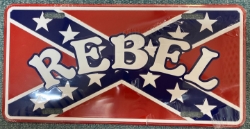Tag 43 REBEL written across the Battle flag 