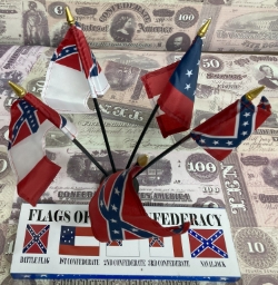 5 Piece Desk Set Confederate (Hemmed Flags and nicely boxed) (Note: No Bonnie blue flag in this set) 