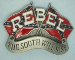 BB132 Crossed BF Flags Rebel The South Will Rise Buckle 