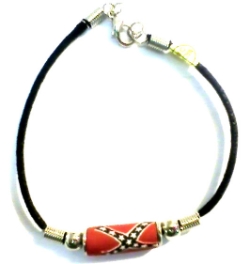 Battle Flag Bead with spring-look & Round Spaces.  Black cord with closure 