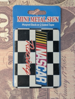 MINI METAL SIGN CHECKERED NASCAR RACING MAGNET 
