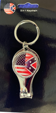 Blended US & Battle Flag Clipper, Key Ring, and Bottle Opener 