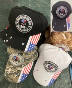 When guns are outlawed, I will be an Outlaw" with American Flag Skull Head Cap.  Asst. Dozen 