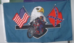 Motorcycle, Eagle, Bar and Shield with Flags 