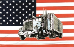 F336  Semi Truck on US Flag Printed Poly 3x5  Sold Each 