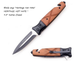Knife139 Confederate Flag Etched Wood Handle Pocket knife 
