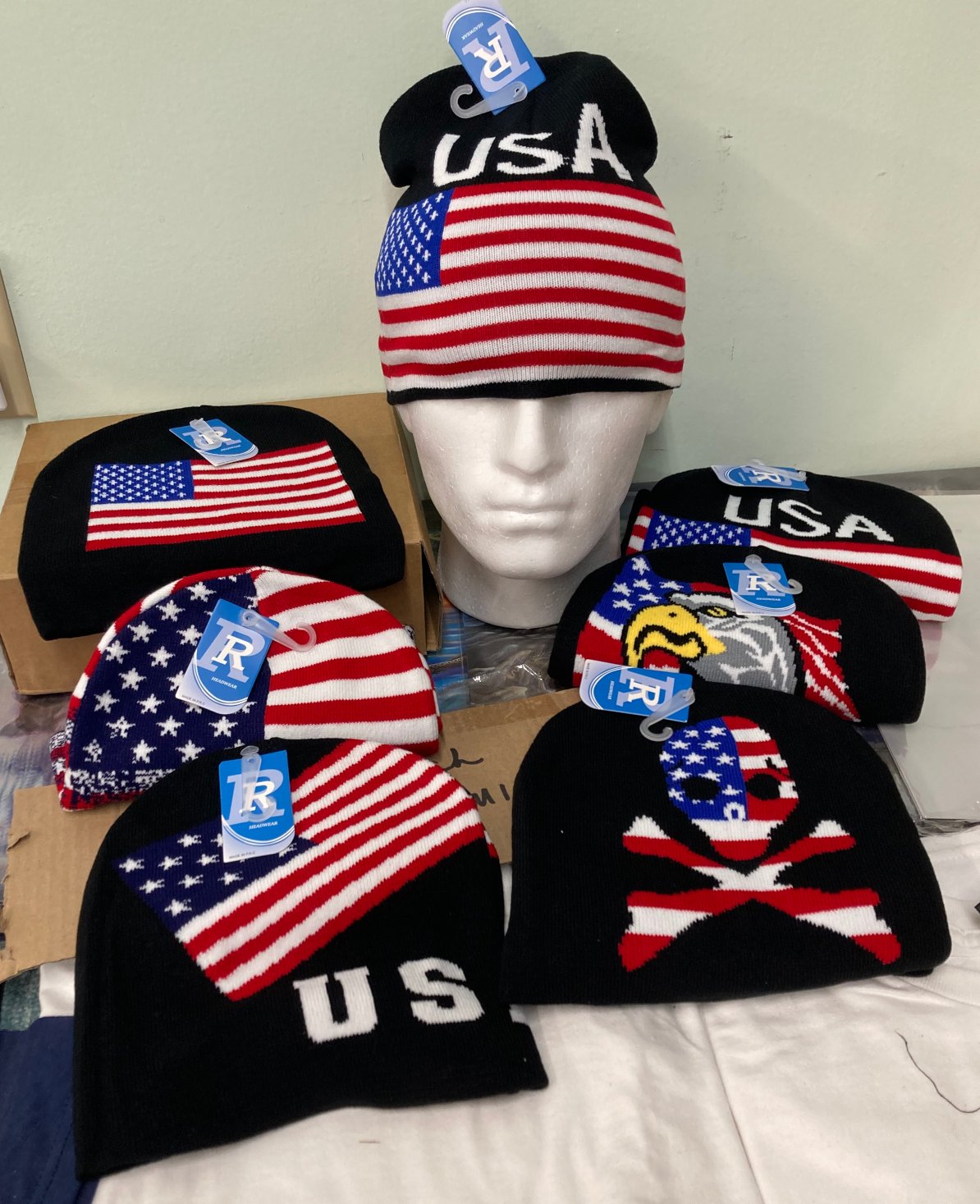 CP 452 Knitted American Flag Hat Assorted Dozen